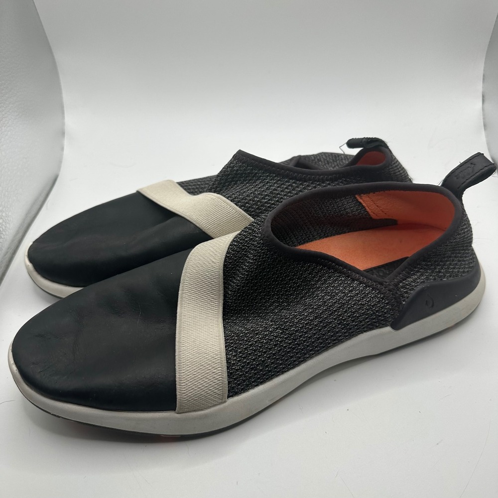 Olukai Miki Li Slip On Sneakers Black Leather Mesh Womens 9.5 20383-7B40